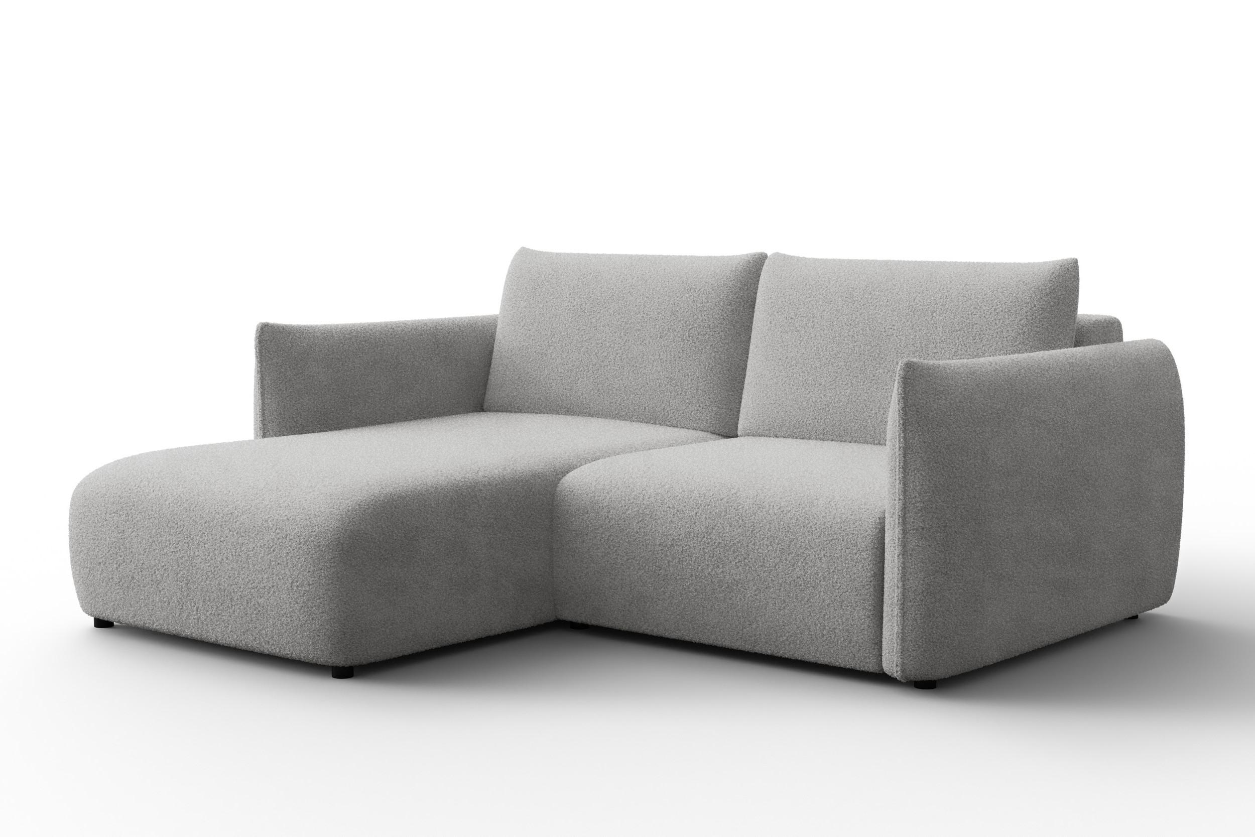 ECKSOFA TAUER 3-Sitzer LINKS, Bouclé-Stoff hellgrau - Schwarz/Grau, Holz/Textil (173/206cm) - Courtois Laville