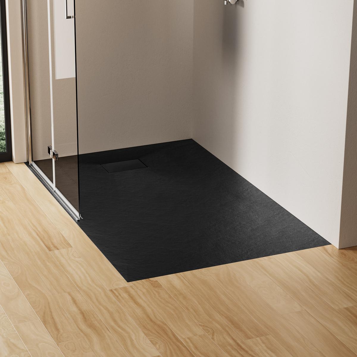 DUSCHWANNE mit rutschhemmender Oberfläche Schwarz 140/90 cm - Schwarz, Kunststoff (140/2.6/90cm) - EMKE