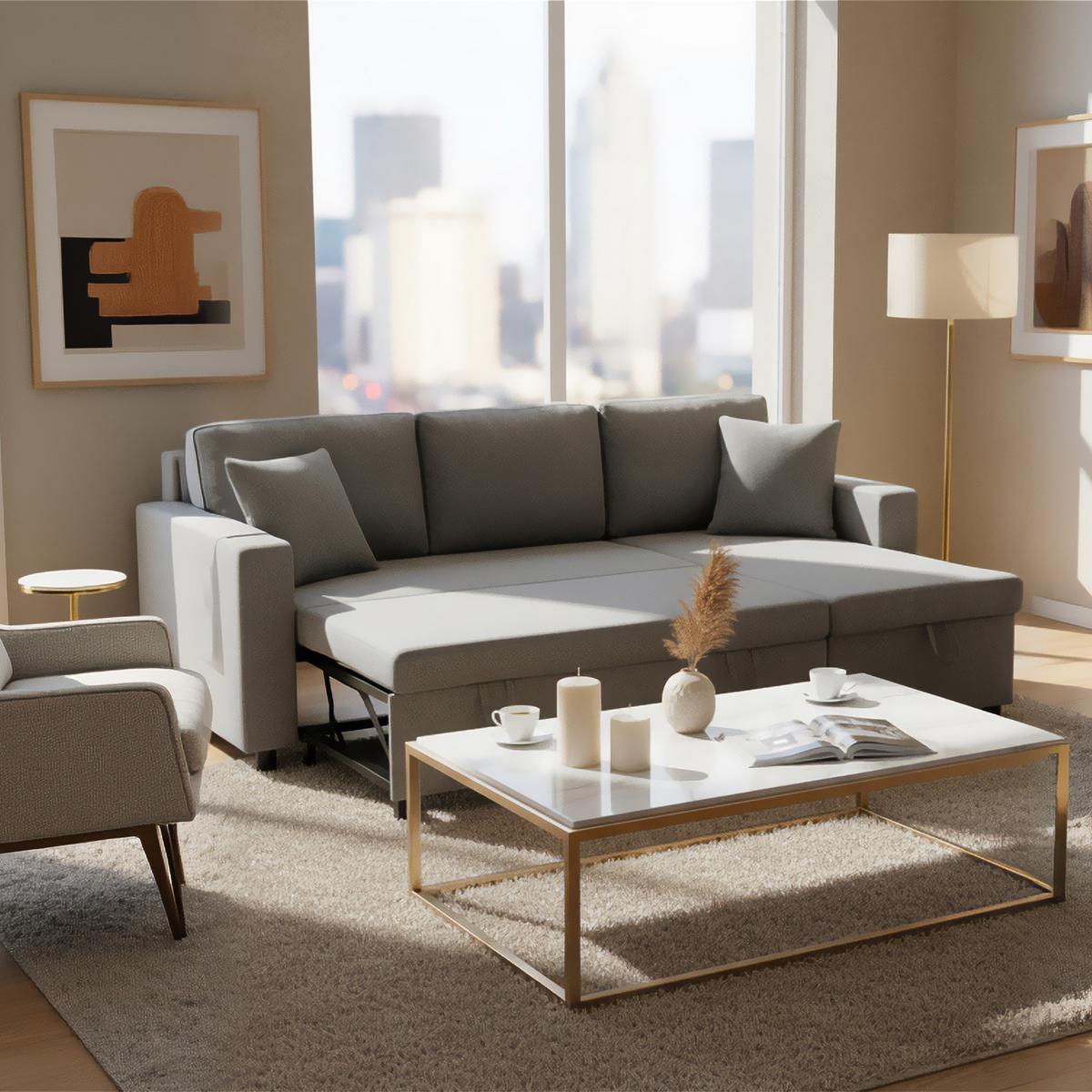 SCHLAFSOFA Modernes 3-Sitzer mit Stoffbezug, Dunkelgrau – Komfortabel, platzsparend, langlebig, 210 x 90 x 85 cm - Grau, Holzwerkstoff/Textil (219/83/143cm) - Urban Meuble