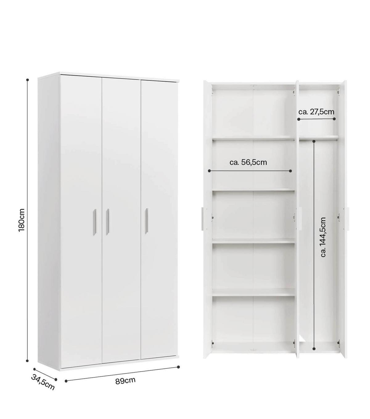 MEHRZWECKSCHRANK Trio - Weiß, Holzwerkstoff (89/180/34.5cm) - Mokebo
