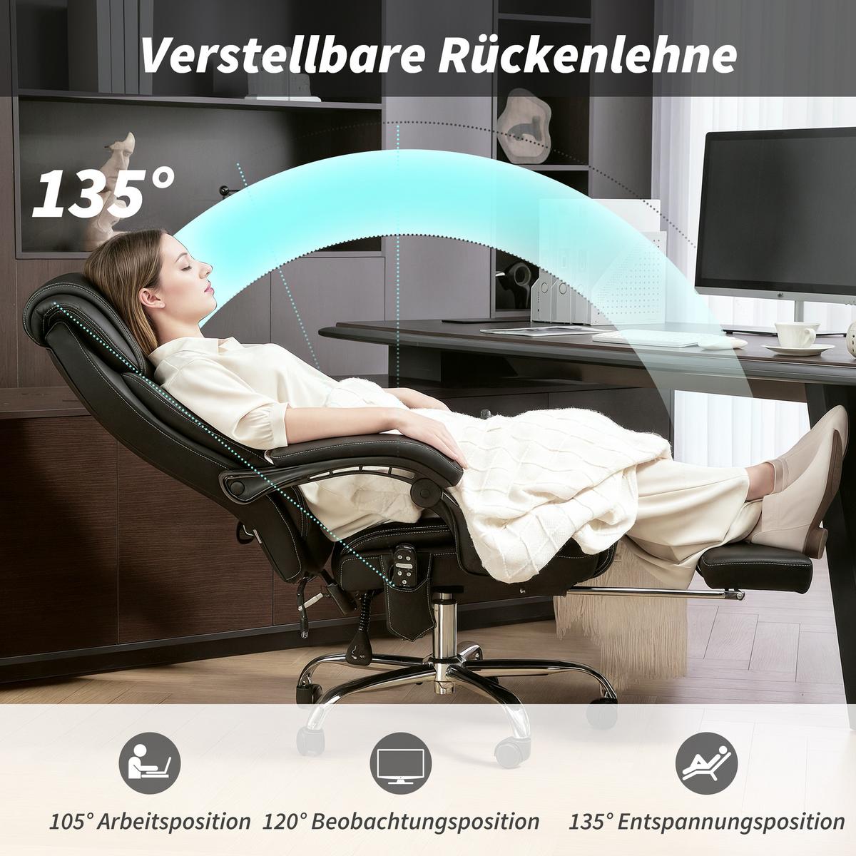 BÜROSTUHL Polyurethan Schwarz - Schwarz, Kunststoff/Metall (67/119/72cm) - HOMCOM