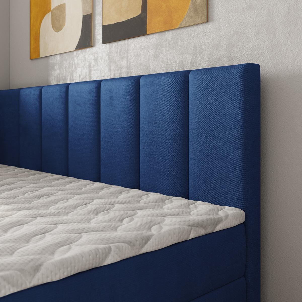 BOXBETT BEVE 90x200 cm mit Matratze und Topper, H2+H3 - Blau - Blau, Holz (90/200cm) - MASSENO
