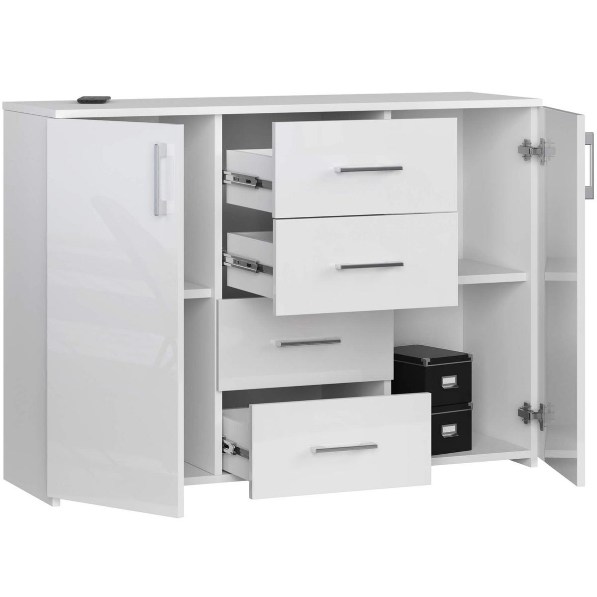 KOMMODE Weiß, Weiß Glanz 80/110/35 - Weiß, Holzwerkstoff (110/80/35cm) - RAUMHIRSCH FURNITURE