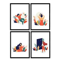 POSTER Set mit 4 Frau in der Nacht mit Sternen und Mond A4 Rahmenlos - Klar, Papier (29.7/3cm) - Nacnic