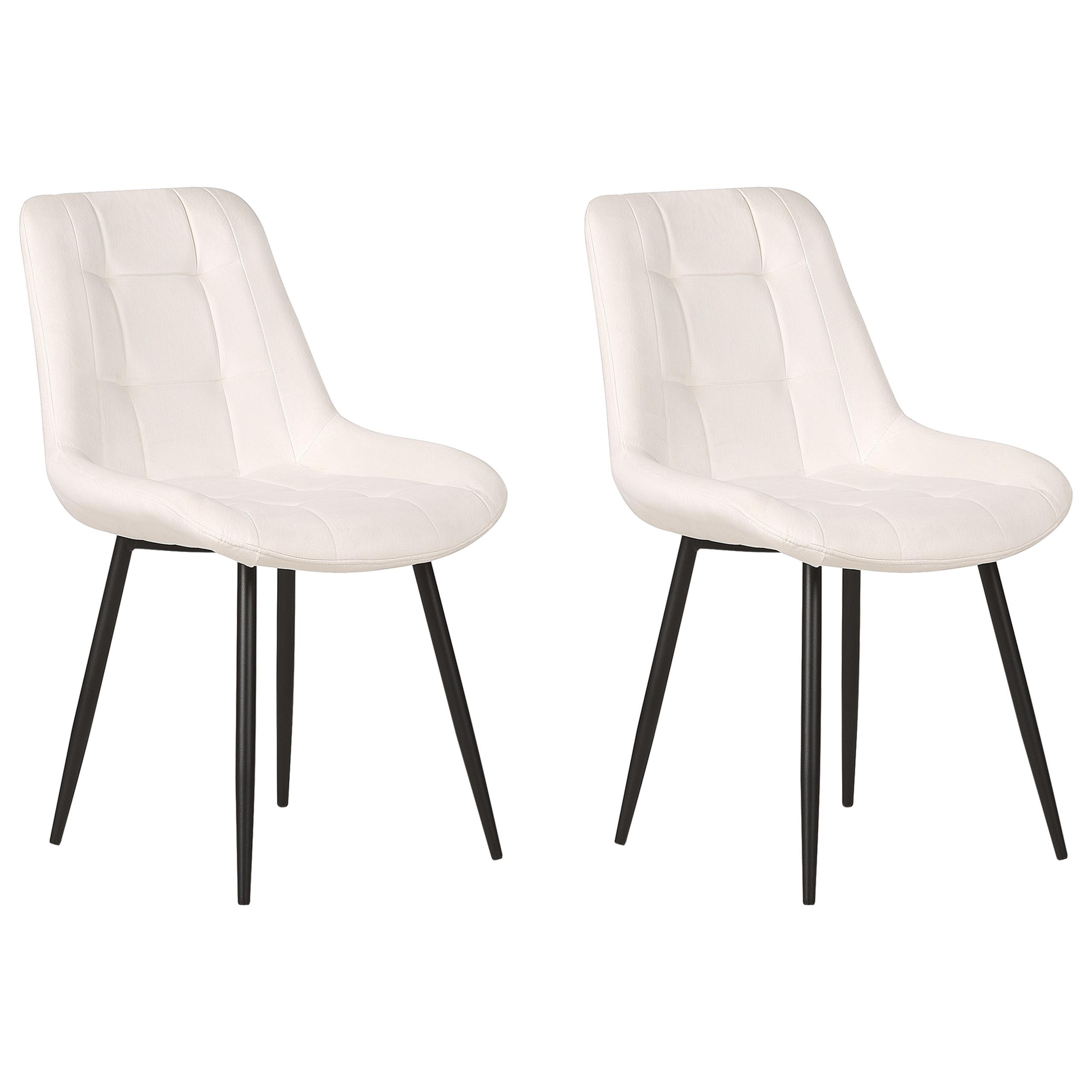 ESSZIMMERSTUHL 2er-Set Samtstoff cremeweiß Melrose - Schwarz/Weiß, Textil (55/85/61cm) - Beliani