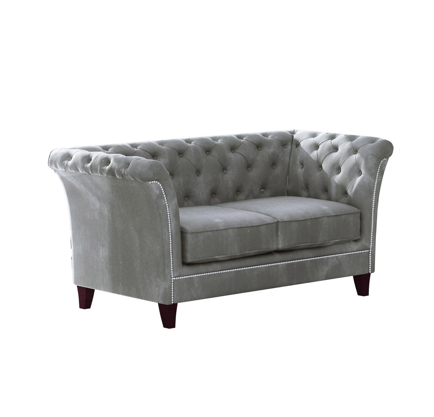 CHESTERFIELD-SOFA 2-Sitzer Fusion Grau Samt - Braun/Grau, Holz/Textil (175/75/82cm) - S-Style Möbel