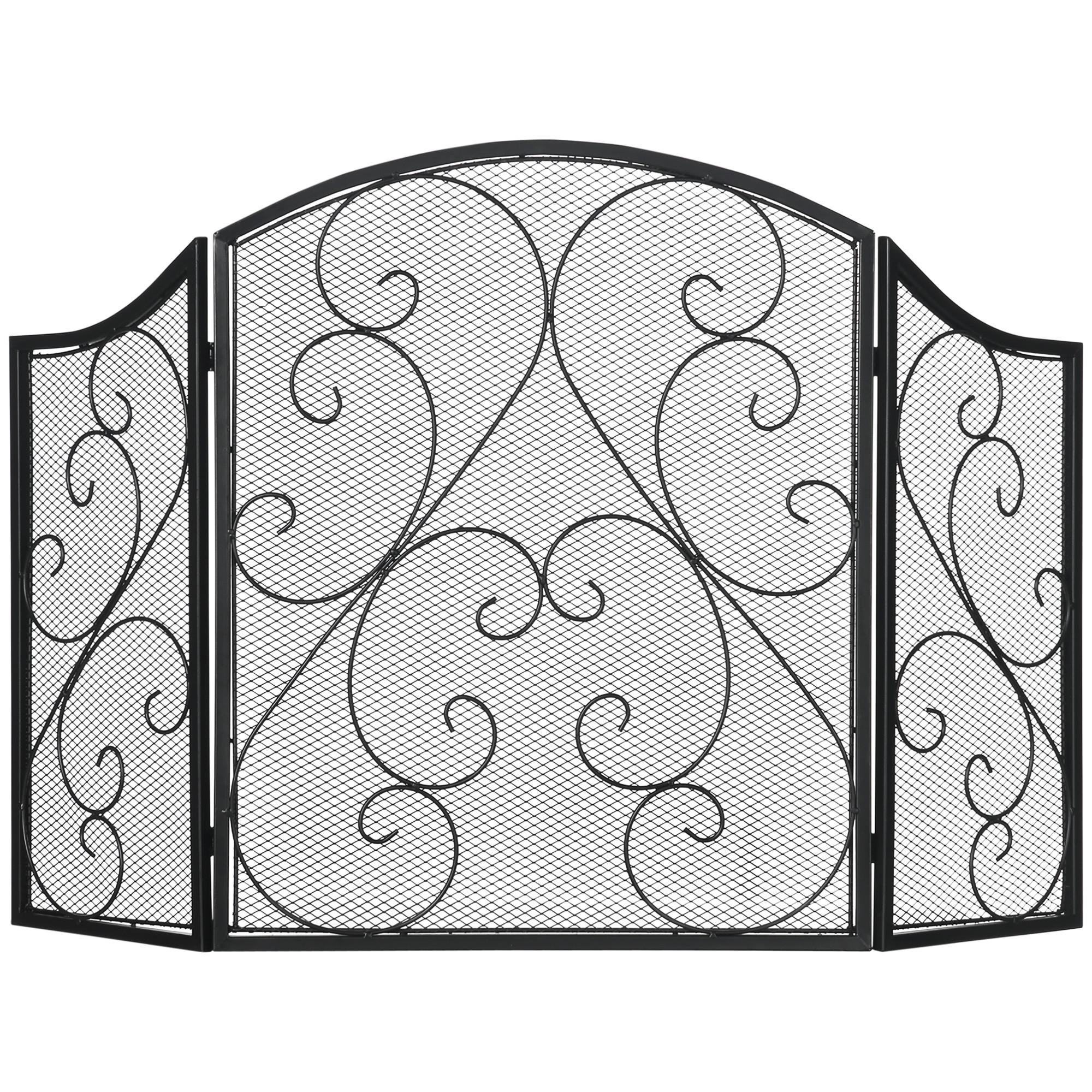 KAMINGITTER, Klappbares Kaminschutzgitter, Ofenschutzgitter mit 3 Paneelen - Schwarz, Metall (31/81/66cm) - HOMCOM