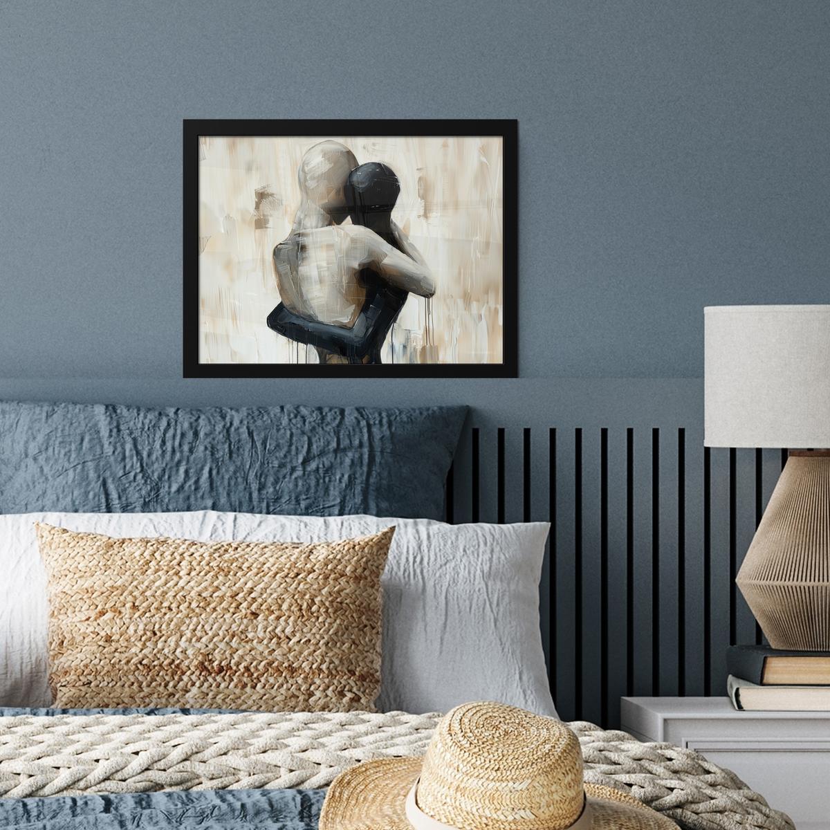 POSTER MIT RAHMENGERAHMTES BILD Abstrakt - Liebe - Schwarz und weiß - Modern 40x30 cm - Schwarz, Papier (40/30cm) - MuchoWow
