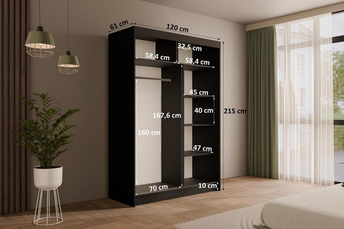KLEIDERSCHRANK VESLI - 120 cm - Schwarz|Grau - Schwarz/Grau, Holzwerkstoff (120/215/61cm) - ALTDECOR