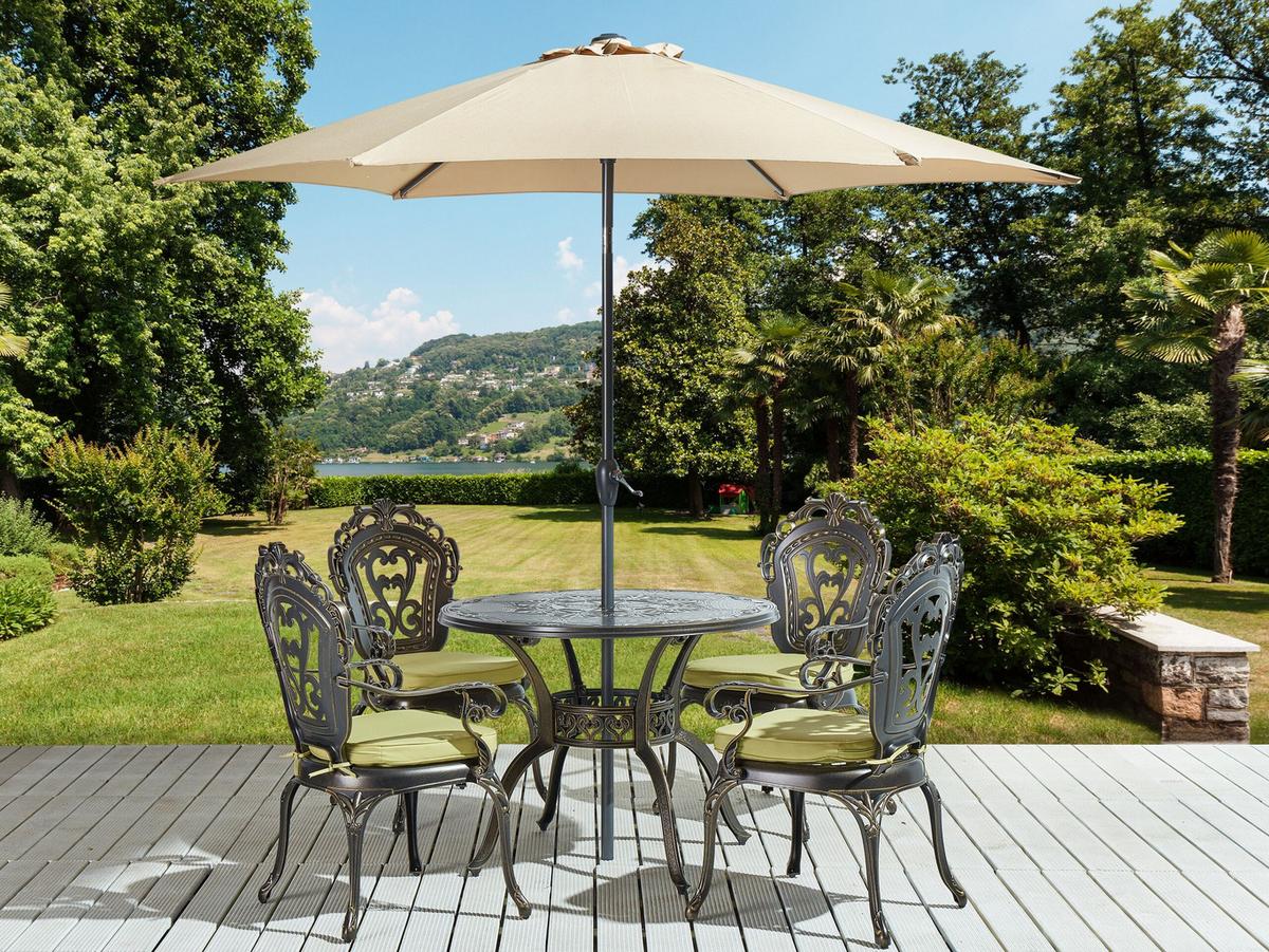 GARTENMÖBEL SET 4-Sitzer mit Sonnenschirm Aluminium dunkelbraun Sapri - Beige/Braun, Metall - Beliani