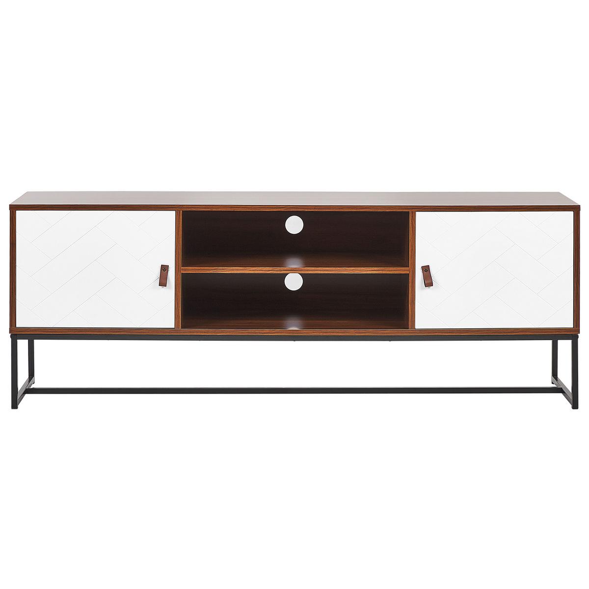 TV-MÖBEL Weiß/Dunkler Holzfarbton/Schwarz Nueva - Dunkelbraun/Schwarz, Holzwerkstoff (150/55/40cm) - Beliani