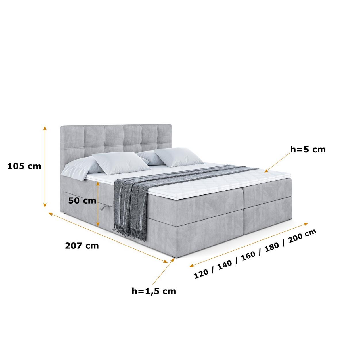 BOXBETT mit Matratze H3 und Lattenrost - MARCE - 140 x 200 cm - Grau - Grau, Holzwerkstoff (140/200cm) - ALTDECOR