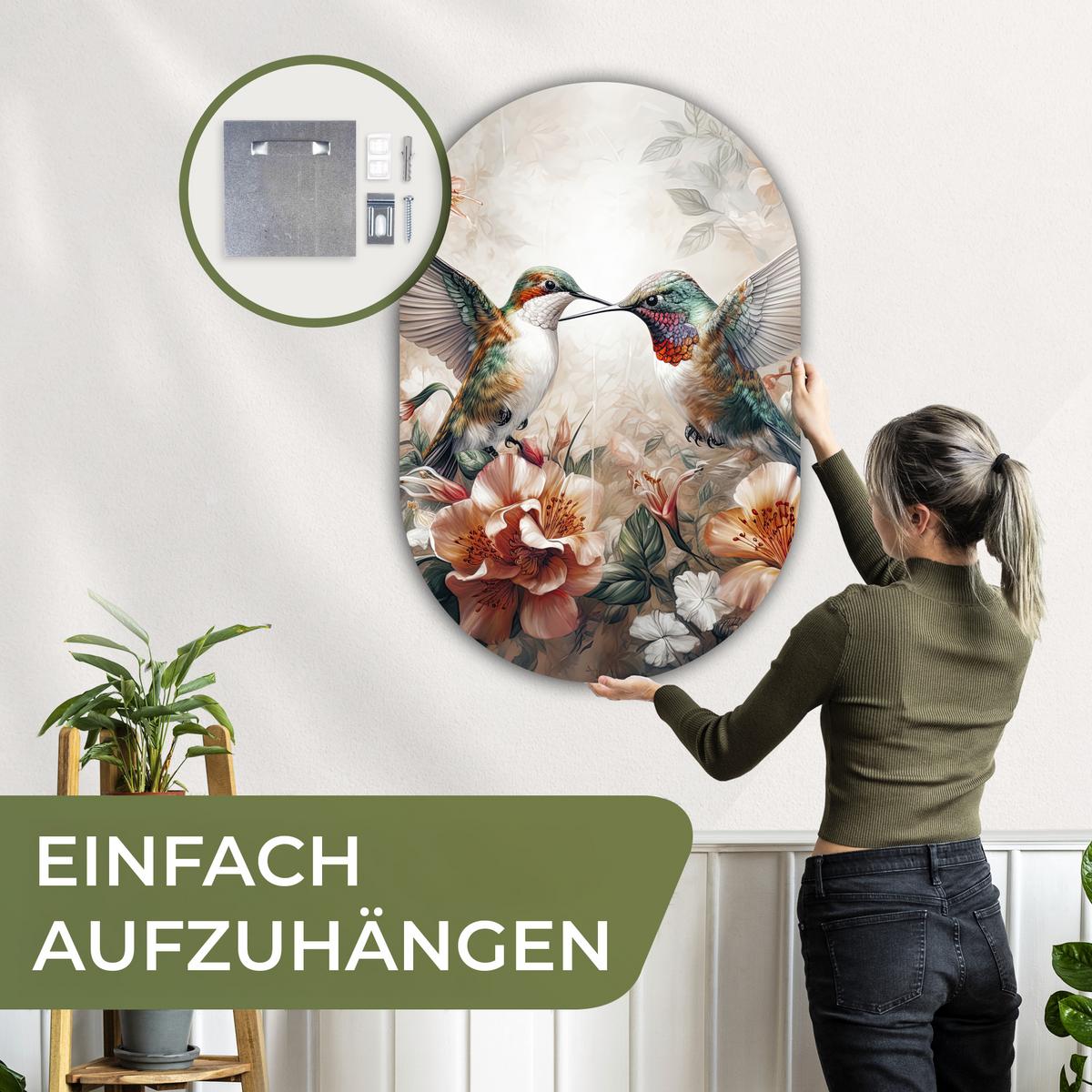 WANDBILD Kolibri - Vögel - Blumen - Natur Deko Groß 80x120 cm - Altrosa, Kunststoff (80/120cm) - MuchoWow