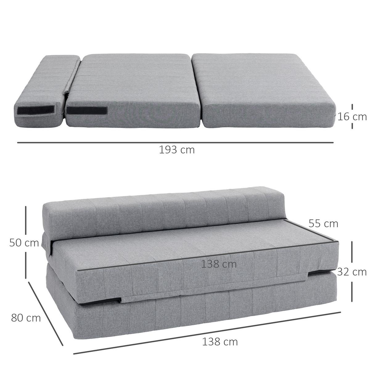 BODENSOFA 2-in-1 Klappbar Schlafsofa mit Leinenoptik für Wohnzimmer Grau - Grau, Textil (80/50/138cm) - HOMCOM
