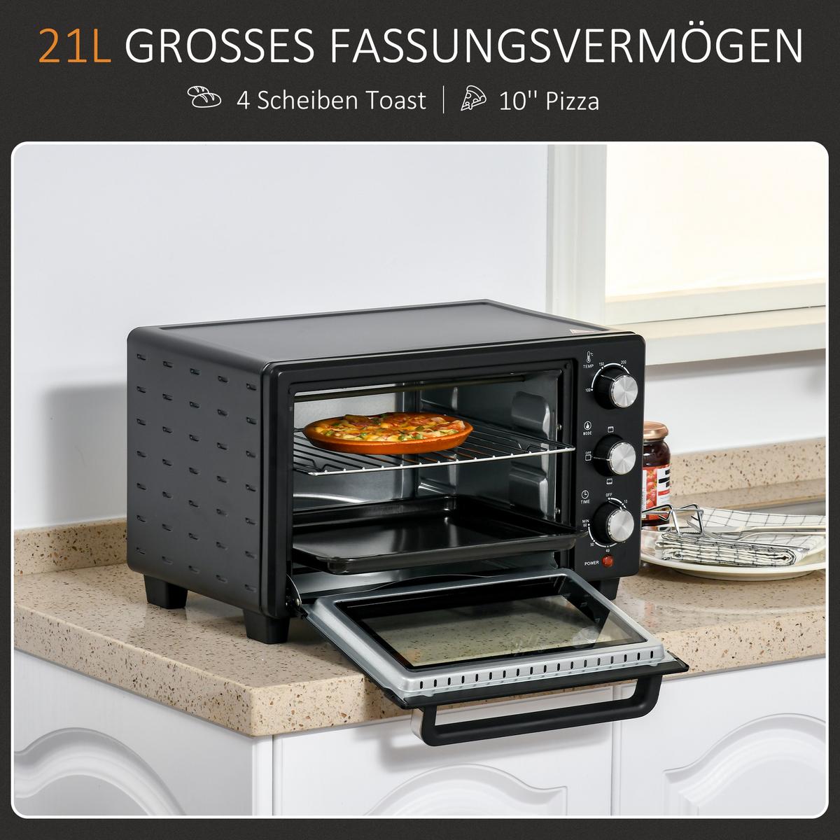 MINIBACKOFEN Metall Edelstahl Schwarz - Schwarz, Metall (46/38.5/29cm) - HOMCOM