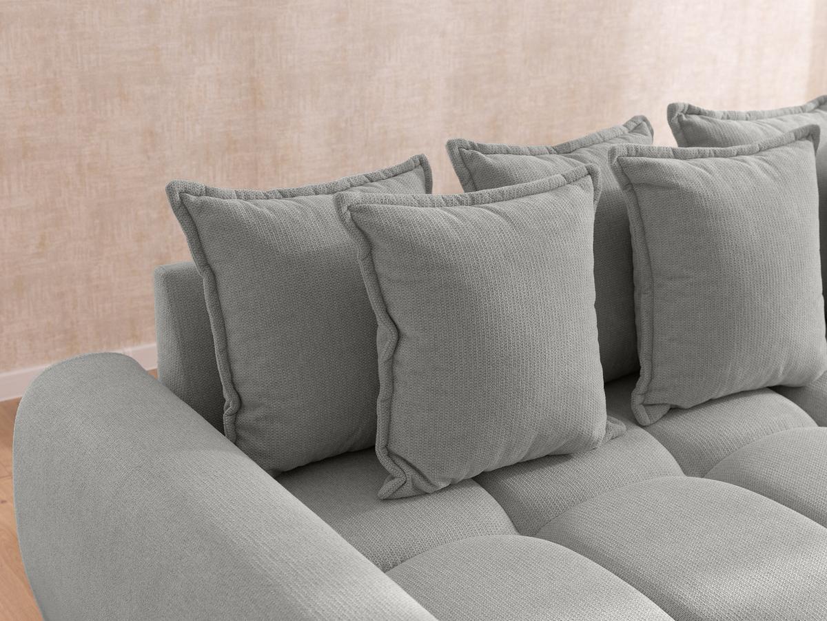 ECKSOFA Bubble mit losen Rückenkissen und Sitzfläche in Bubble-Optik aus weichem Hellgrau Strukturstoff mit schöner Sitzkomfort - Ottomane links - Hellgrau/Schwarz, Holz/Kunststoff (180/306cm) - S-Style Möbel