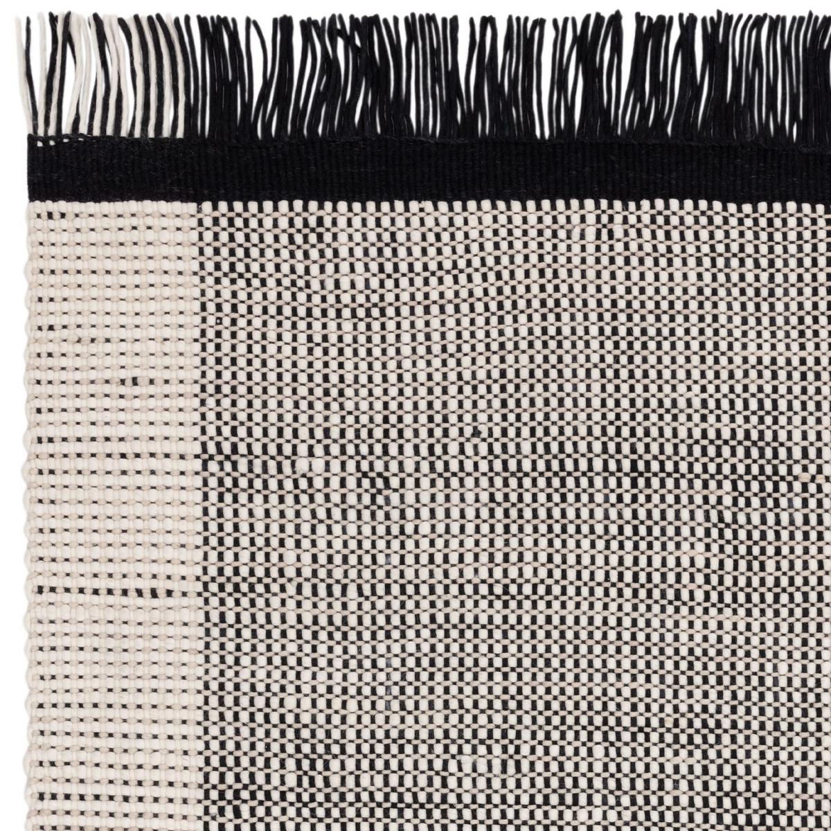 WOLLTEPPICH handgewebt mit Fransen PISA, geometrisch, Schwarz-Weiß, 160 x 230 cm - Grau, Textil (230/160cm) - KADIMA DESIGN