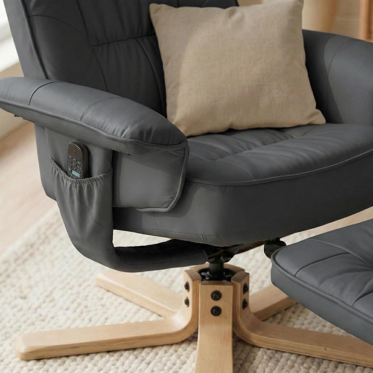 RELAXSESSEL KUNSTLEDER, SET MIT HOCKER CHARLY grau - Grau, Textil (76/87/61cm) - IDIMEX