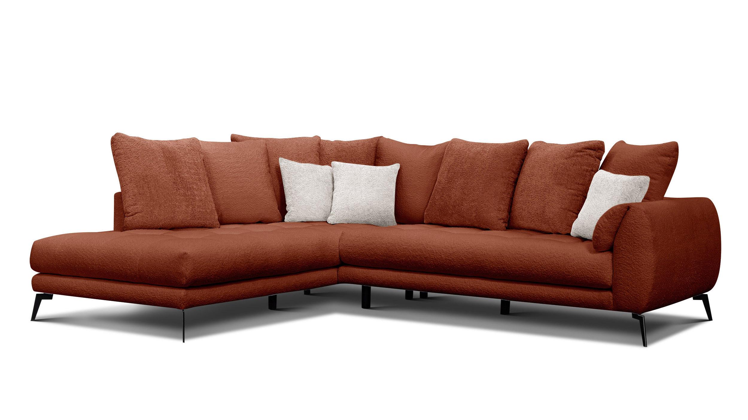 ECKSOFA CALME 5-Sitzer, dunkelorange - Dunkelorange/Schwarz, Holz/Textil (294/229cm) - Wozimo