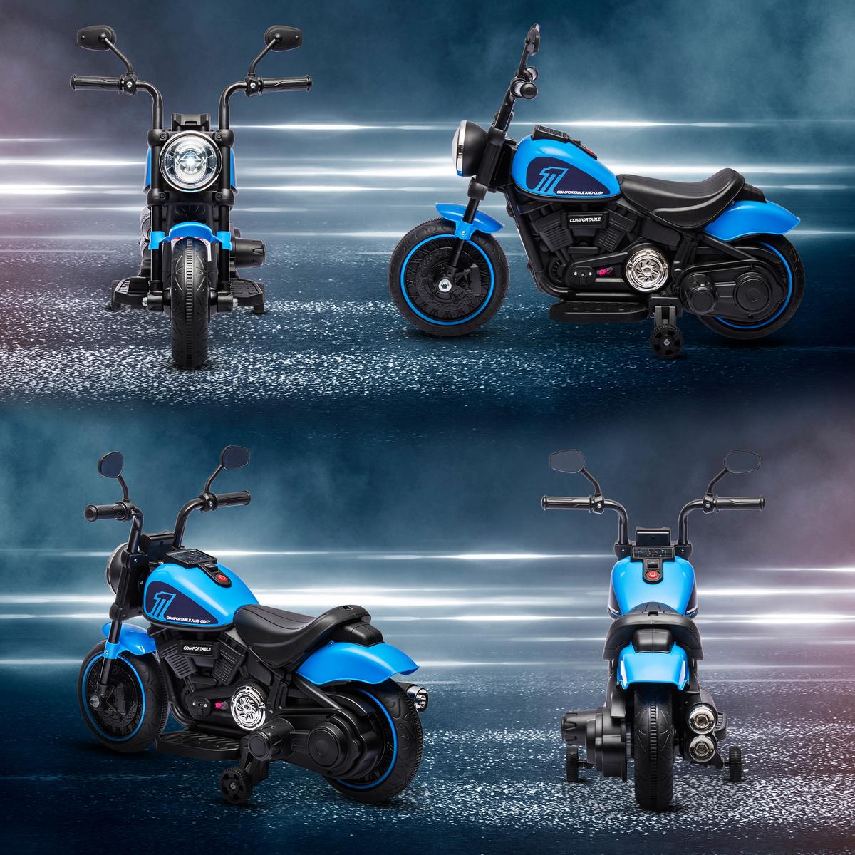 KINDERMOTORRAD Kinder Elektro-Motorrad Elektrofahrzeug für 1,5-3 Jahre Kinder - Blau, Metall (76/42/57cm) - HOMCOM
