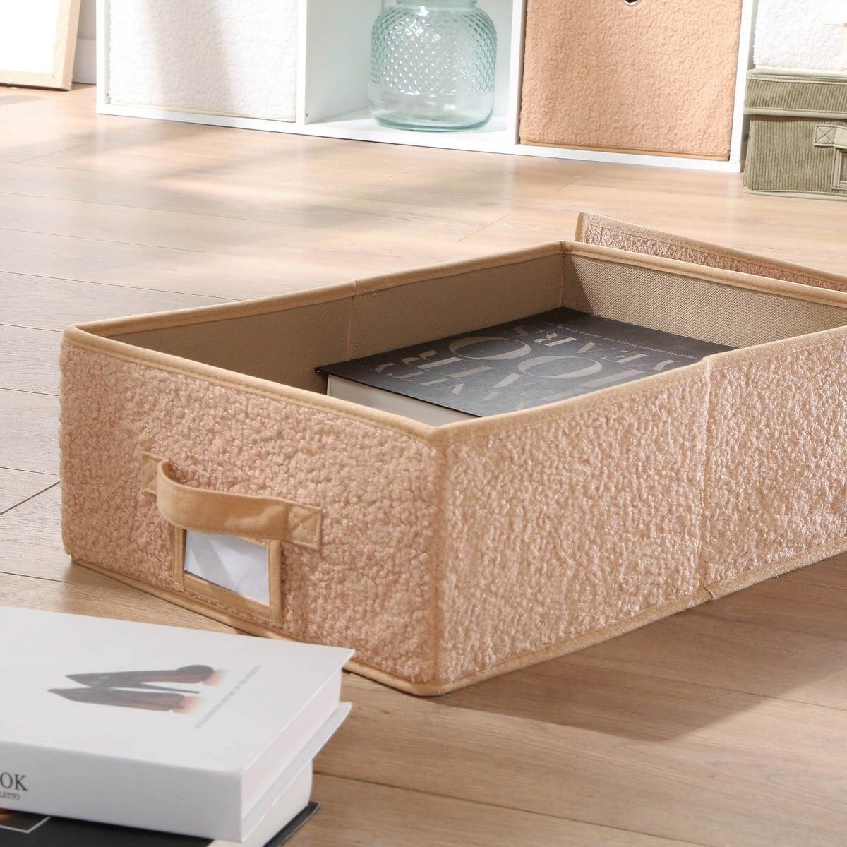 AUFBEWAHRUNGSBOX mit deckel aus bouclé-stoff in beige - 31,5/48/15 cm - Beige, Textil (33.5/48/15cm) - Calicosy