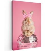 LEINWANDBILD Schleife - Discoball - Kaninchen Deko Wohnzimmer 20x30 cm - Pink, Textil (20/30cm) - MuchoWow