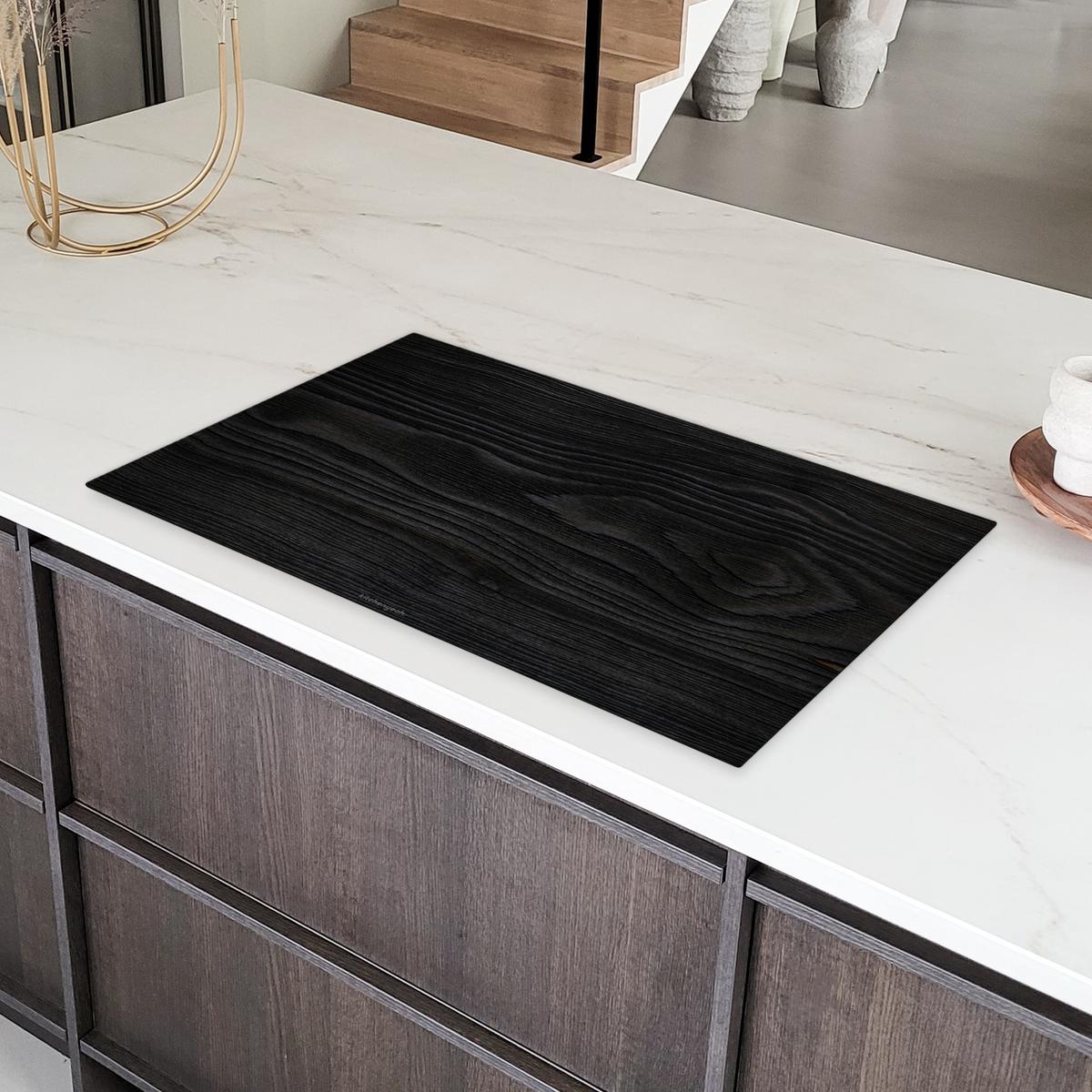 HERDABDECKPLATTE Schwarz - Holzoptik Ceranfeldabdeckung 90x52 cm - Schwarz, Kunststoff (90/52/0.2cm) - MuchoWow
