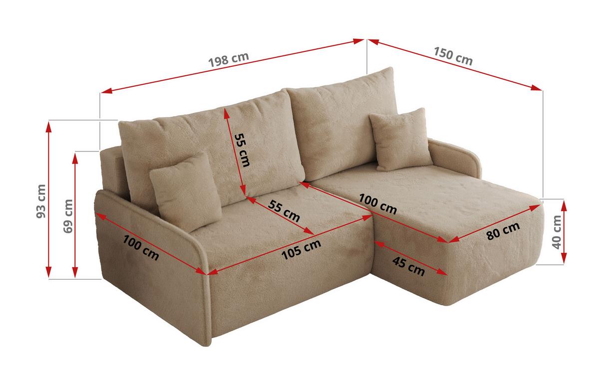 ECKSCHLAFSOFA ARPA L Beige Plüsch - links - Beige/Schwarz, Kunststoff/Textil (198/150cm) - MKS