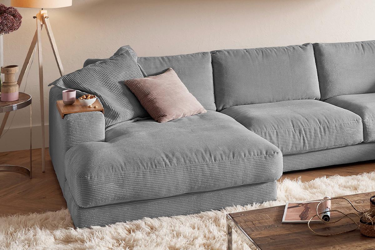 WOHNLANDSCHAFT MADELINE Grau Cord - Schwarz/Grau, Kunststoff/Textil (425/86/224cm) - KAWOLA
