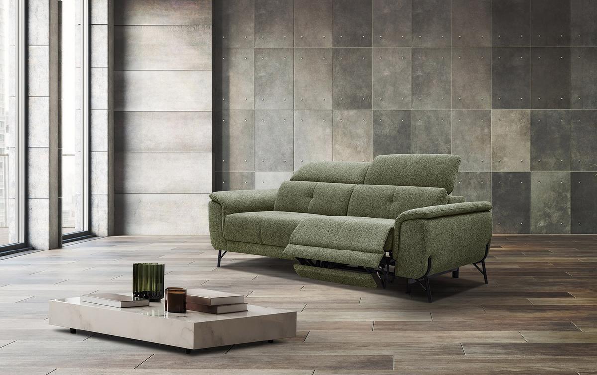 SOFA AVENA 3-Sitzer mit 1 Relaxfunktion, olivgrün - Olivgrün, Holzwerkstoff/Textil (204/80/108cm) - Wozimo