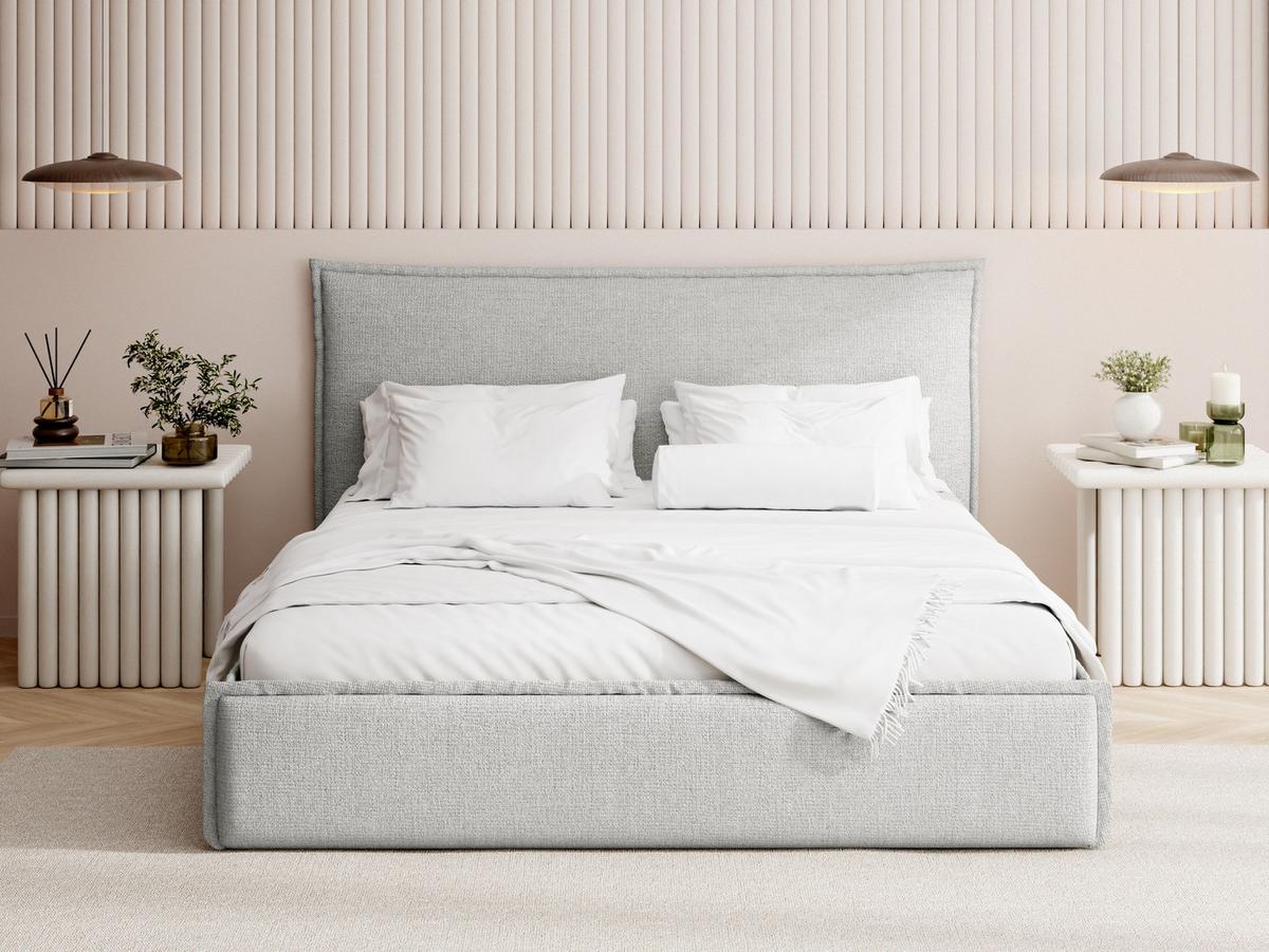 POLSTERBETT Pillow mit Bettkasten, Lattenrost & hohem Kopfteil in Grau Chenille 200x200 cm - Birkefarben/Schwarz, Holz/Kunststoff (200/200cm) - WFL GROUP