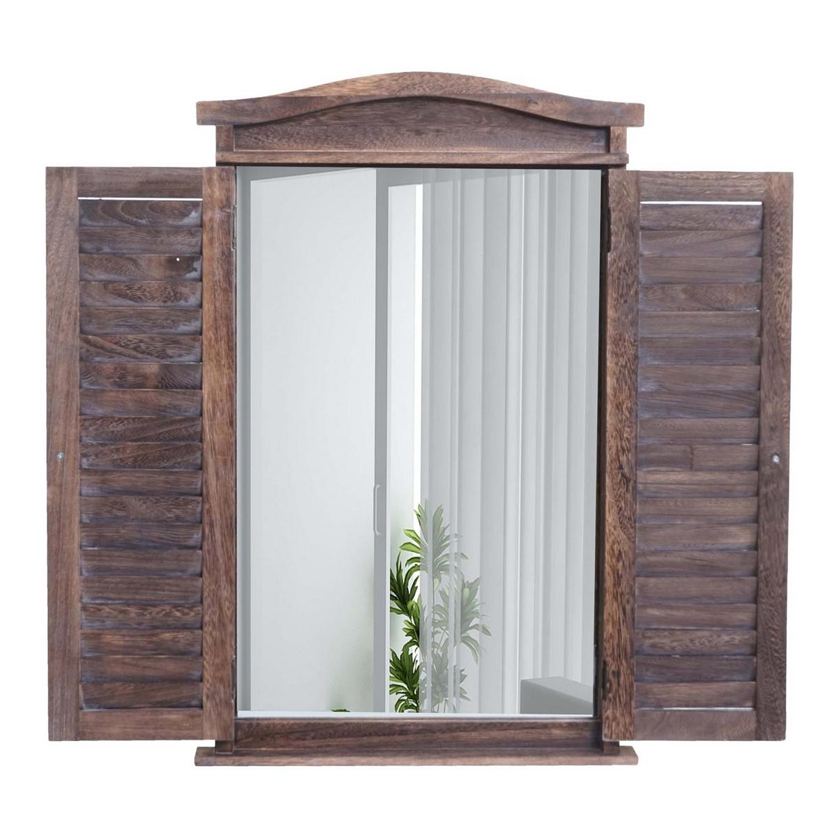 WANDSPIEGEL MIT FENSTERLÄDEN Dunkelbraun - Dunkelbraun, Holz (46/71/5cm) - MCW