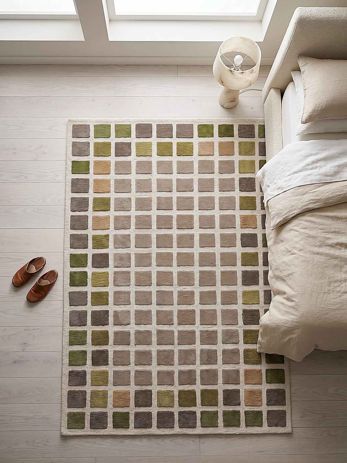 WOLLTEPPICH handgetuftet HAMPS, Quadratraster, Erdtöne-Grün, 200 x 290 cm - Grün, Textil (200/290cm) - KADIMA DESIGN