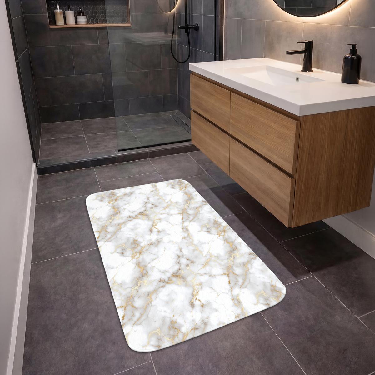 BADEMATTE Goldene Adern - Marmor - Weiß 60x90 cm - Weiß, Textil (60/90cm) - OnlyWow