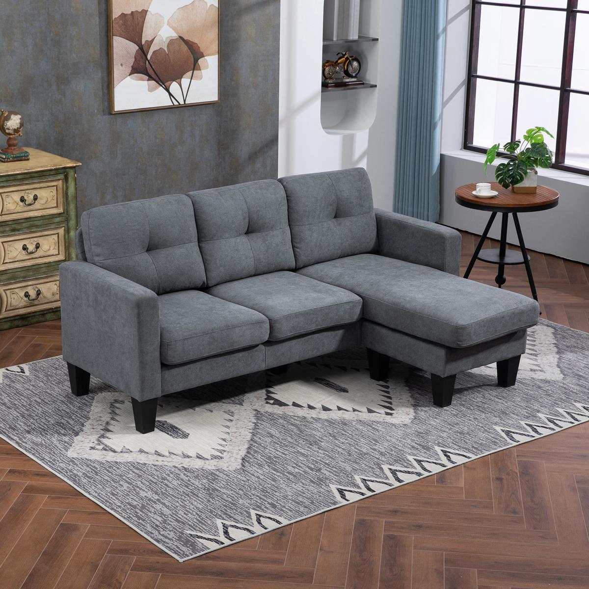 ECKSOFA Couch mit Umkehrbar Chaiselongue Sofa L Form mit Leinenoptik Dunkelgrau - Dunkelgrau, Kunststoff (130/186cm) - HOMCOM