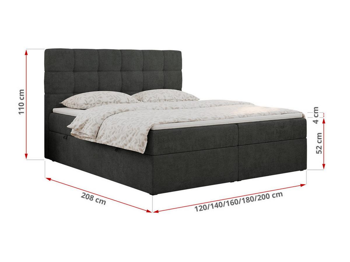 BOXBETT ERNI 140/200 - Dunkelgrau Strukture - H4 - Dunkelgrau, Holz/Textil (140/200cm) - MKS