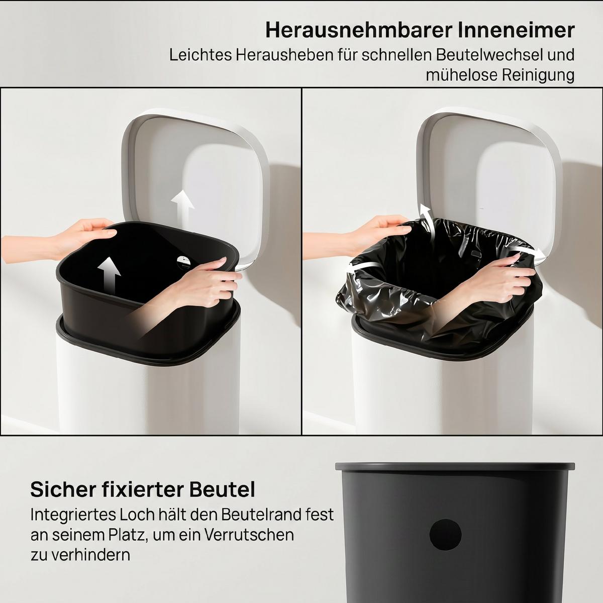 MÜLLEIMER Metall Kunststoff Cremeweiß - Creme, Metall (29/59.5/36cm) - HOMCOM