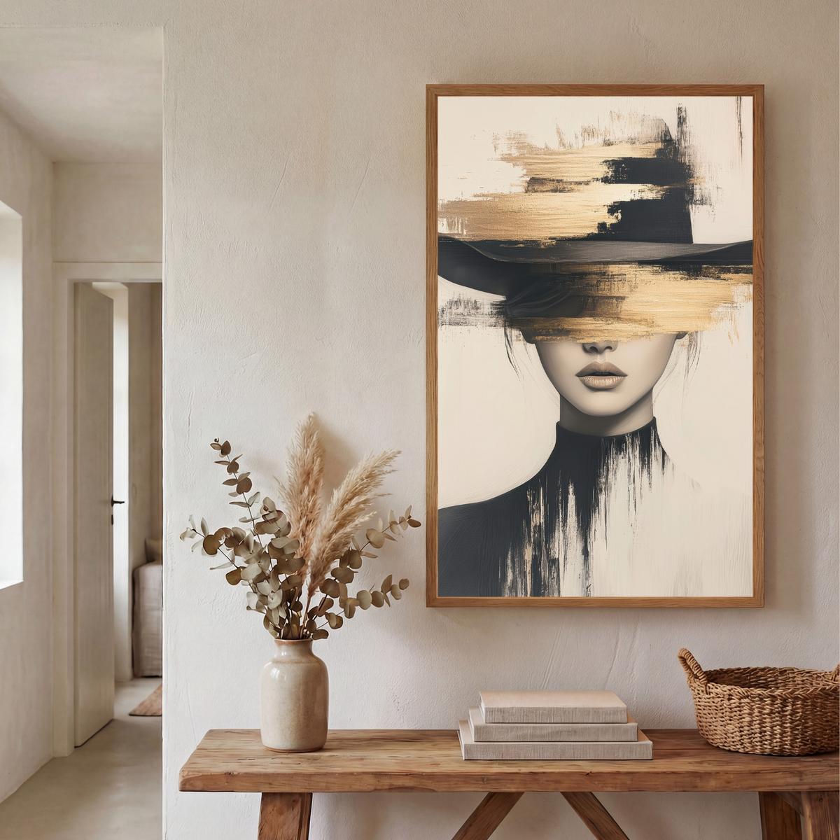 WANDLEUCHTE MIT AKKU Frau - Hut - Farbe 70x100 cm - Creme, Holzwerkstoff (70/100/8cm) - OnlyWow