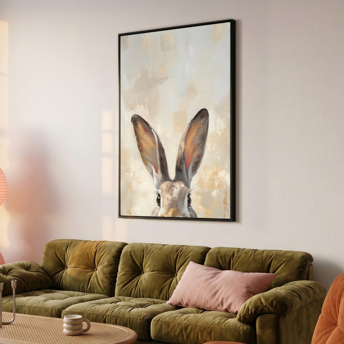 LEINWAND Bilder mit Rahmen - Hase - Ohren - Braun - 90x140 - Beige, Textil (90/140cm) - MuchoWow