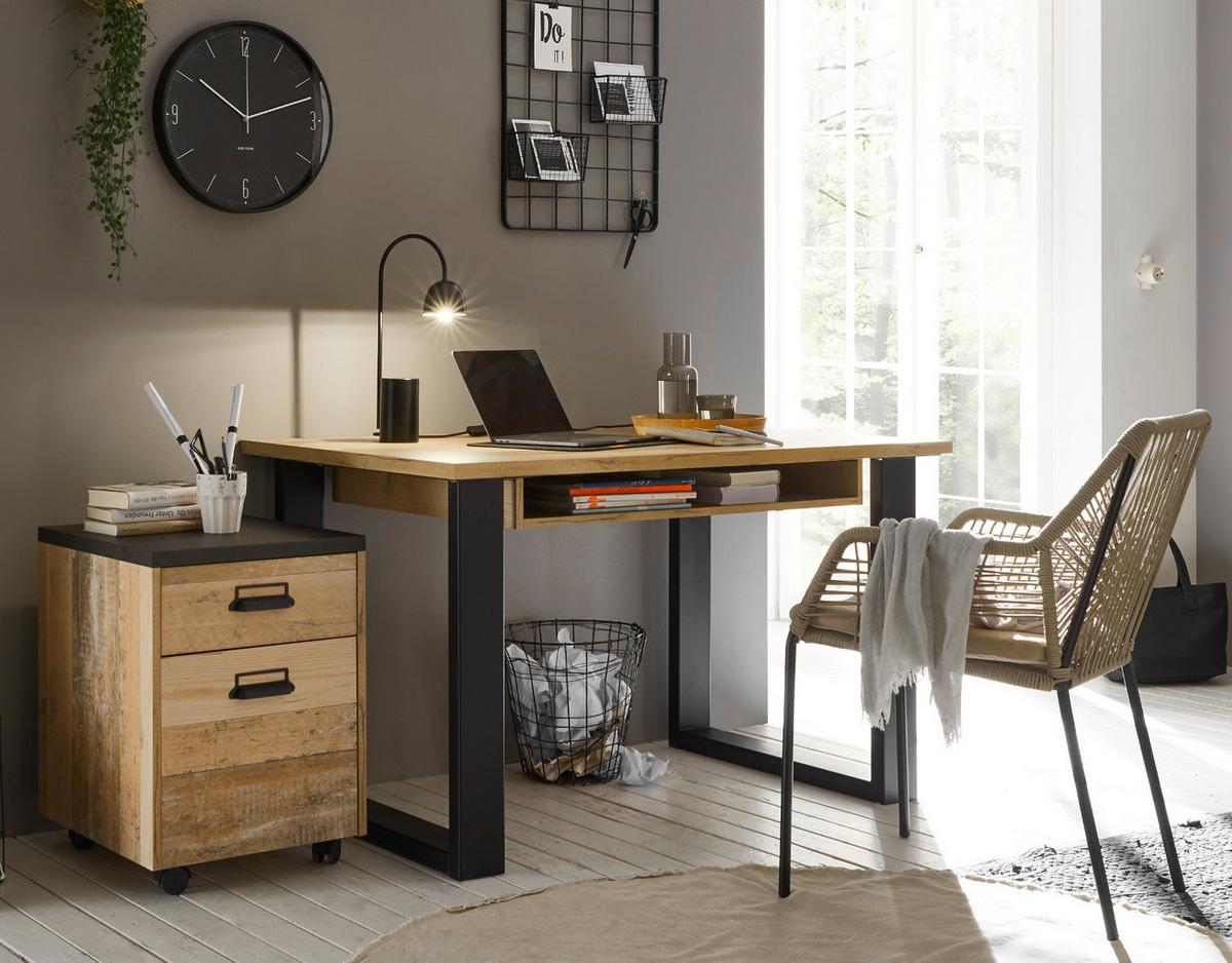 ROLLCONTAINER Used Wood, anthrazit, Schreibtisch Container 47 x 60 cm - Eichefarben/Anthrazit, Holzwerkstoff/Kunststoff (47/60/51cm) - Furn.Design