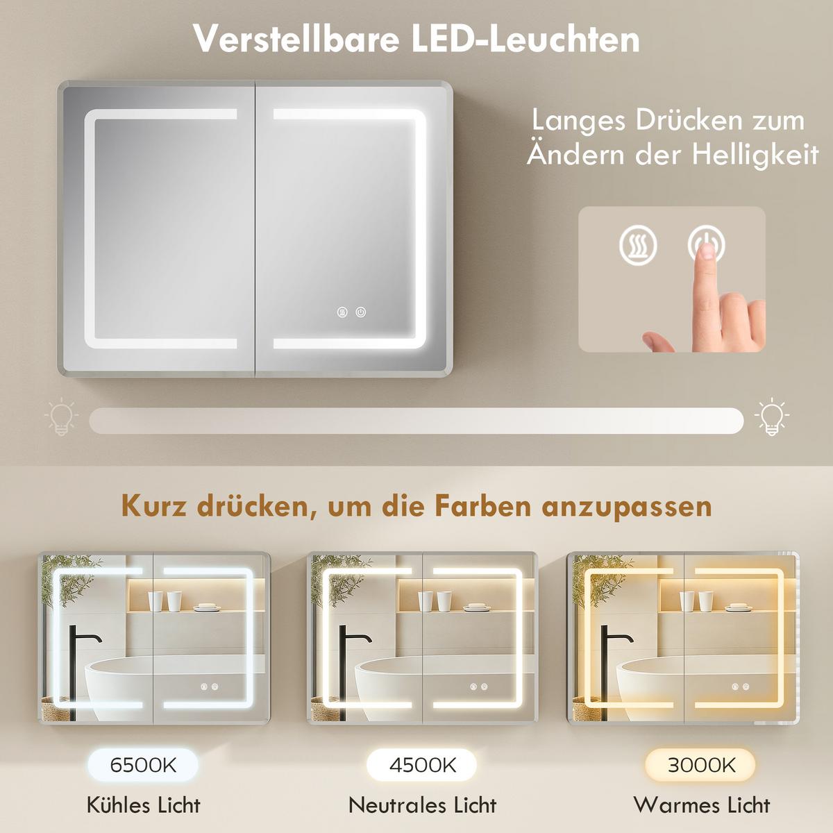 SPIEGELGLAS mit Sicherheitsglas aus Aluminium Silber - Silberfarben, Glas (13.5/60/80cm) - HOMCOM
