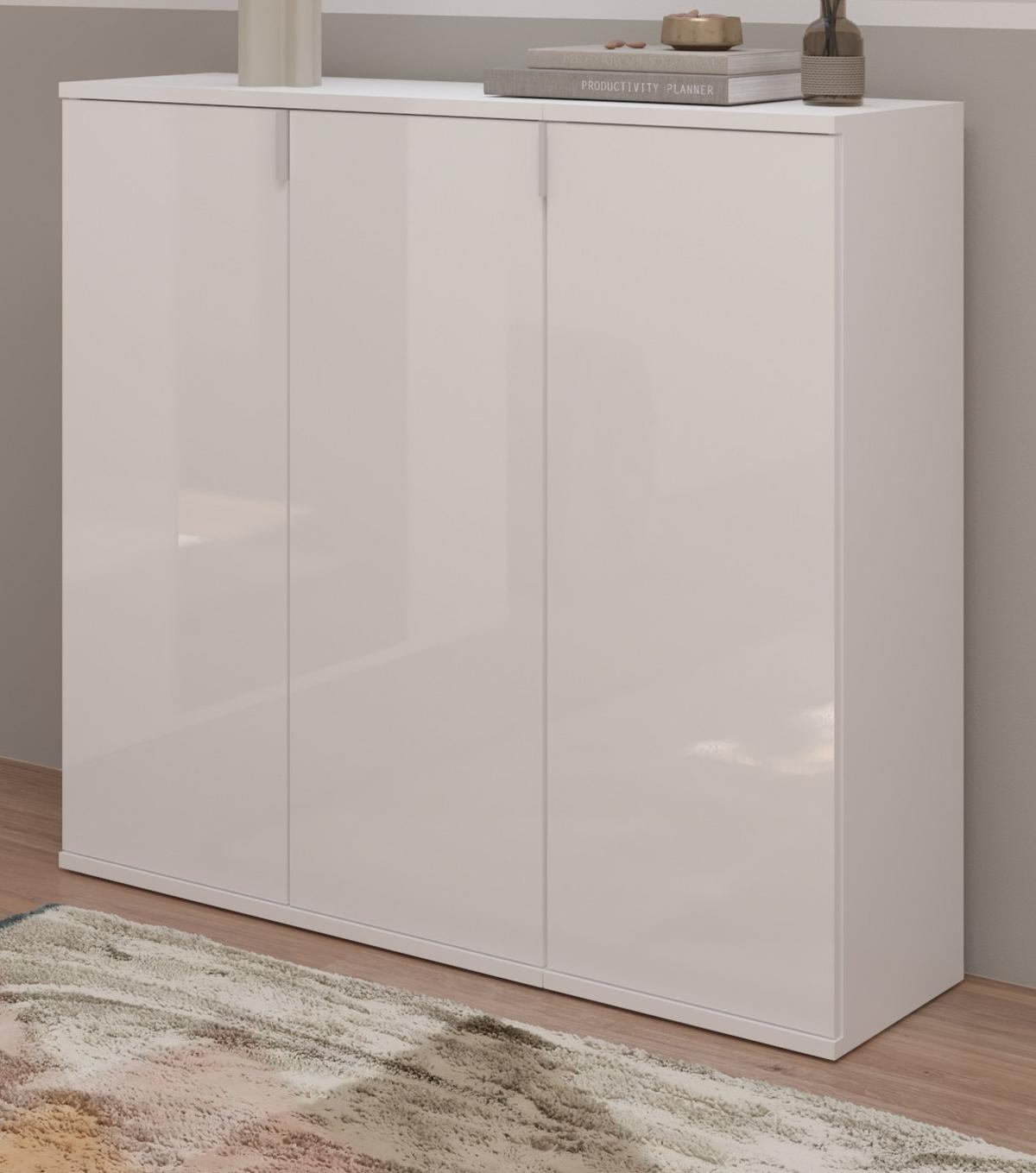 KOMMODE weiß Hochglanz 91 x 99 cm, Sideboard mit 10 Fächern - Chromfarben/Weiß Hochglanz, Holzwerkstoff/Metall (91/99/34cm) - Inn.Furn