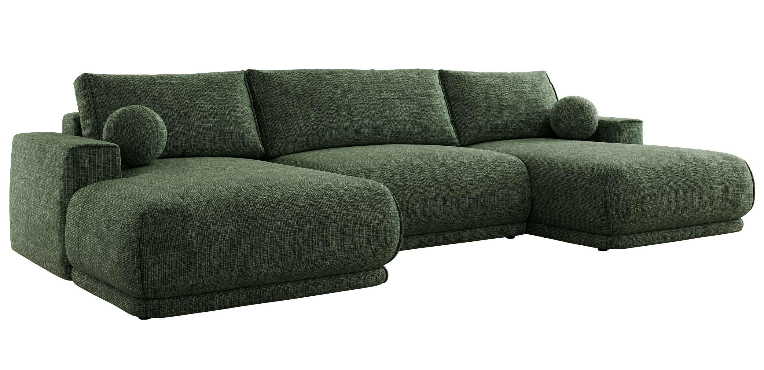 WOHNLANDSCHAFT RINA U Dunkelgrün Schenille grob gewebt - Dunkelgrün/Schwarz, Kunststoff/Textil (360/85/170cm) - MKS