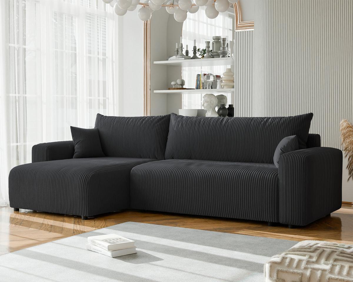 ECKSOFA mit Schlaffunktion und Bettkasten, Grau - Grau, Holzwerkstoff/Textil (145/278cm) - Idohome