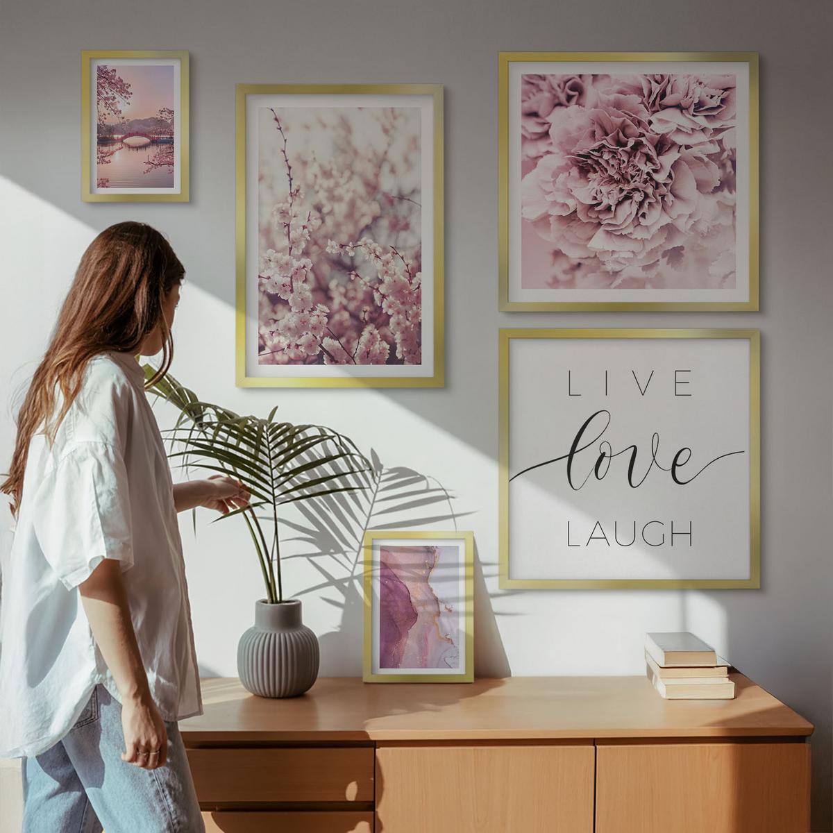 BILDER SET 5er Set - 50x50 cm & 20x30 cm & 40x60 cm Goldrahmen - Italienische Sonnenuntergänge - Goldfarben, Kunststoff (40/60cm) - TULUP