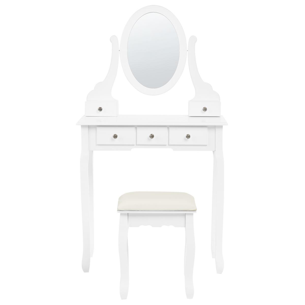 SCHMINKTISCH mit Spiegel und Hocker Weiß Galaxie - Weiß, Holzwerkstoff (80/137/40cm) - Beliani