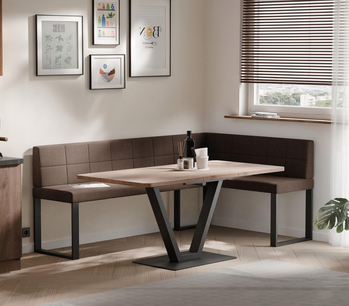 ECKBANK rechts SANA U Webstoff gesteppt, 168/128 cm Braun - Braun, Textil/Metall (128/168cm) - Idohome