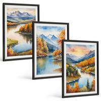 BILDER SET 3er Set - 40x60 cm Schwarzer Rahmen - Herbstliche Berglandschaften - Schwarz, Kunststoff (40/60cm) - TULUP