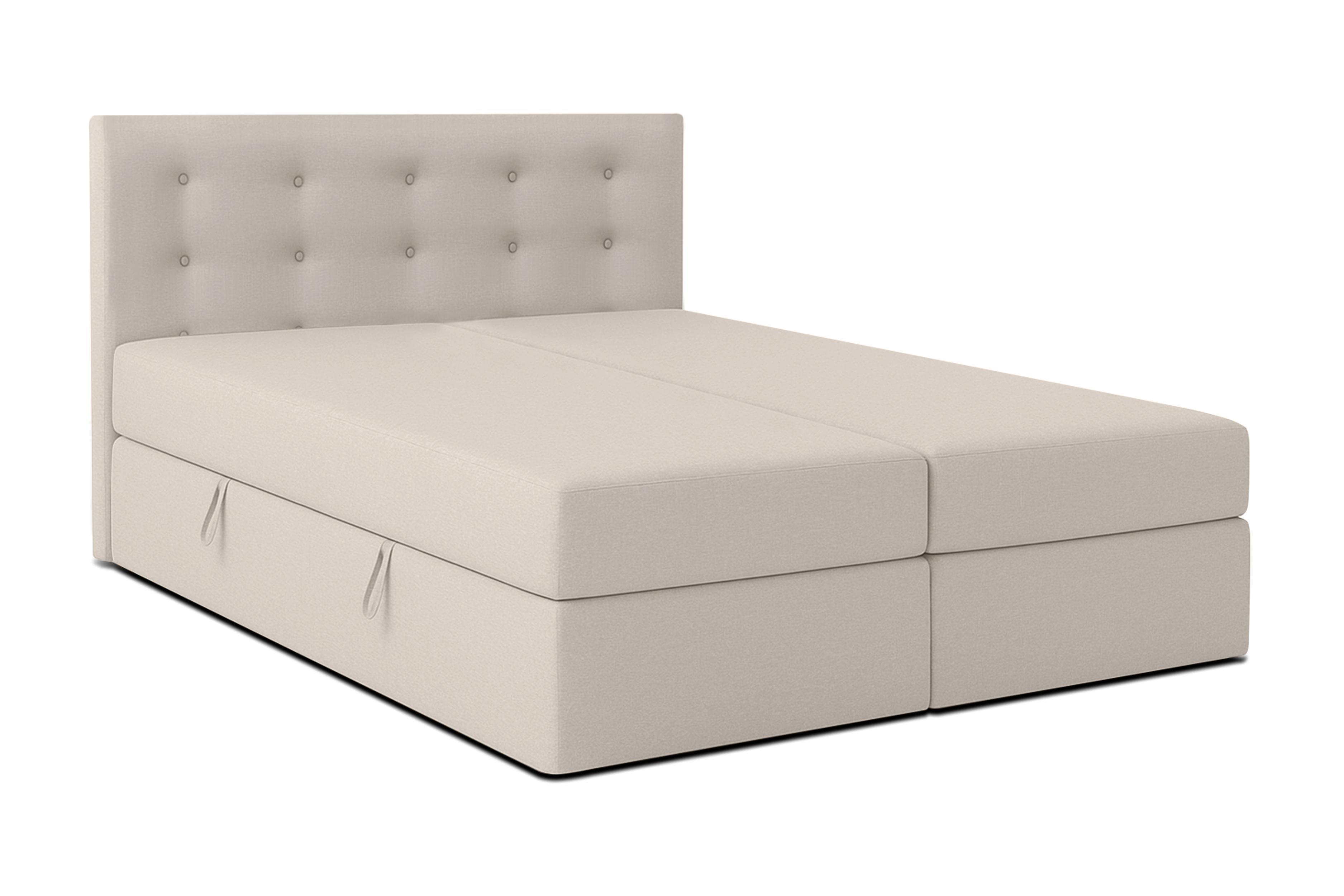 BOXBETT BAUNEI 140x200 cm mit Bettkasten und Matratze - Beige + TOPPER - Beige/Schwarz, Holz/Holzwerkstoff (140/200cm) - AX Living
