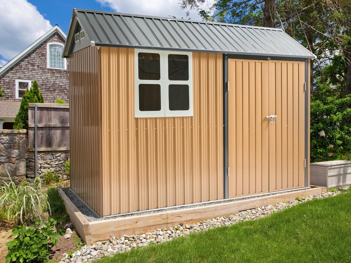 GERÄTEHAUS 313 cm 220 cm Braun Nocciano - Dunkelgrau/Braun, Metall (313/218/220cm) - Beliani